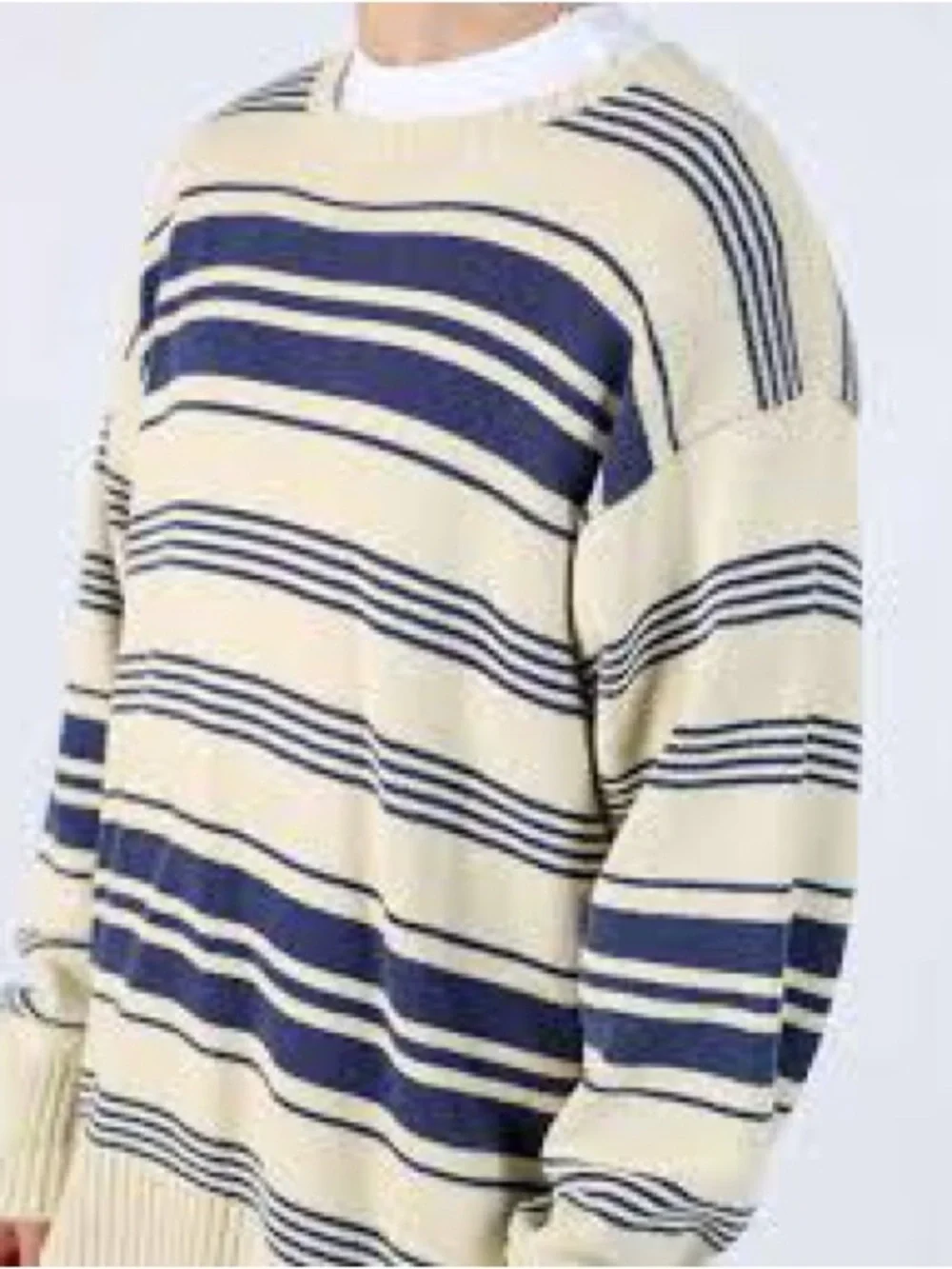 Polo by Ralph Lauren Cream and Navy Striped Crew Sweater